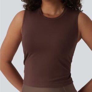 Halara Tank Top Womens S brown  Athletic Ruched Sides Stretch Yoga viscose NWOT